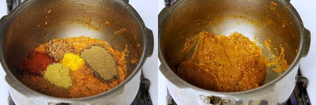 saute onion tomato puree with spices for chole masala