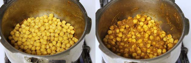 add soaked chickpeas to make chana masala or punjabi chole