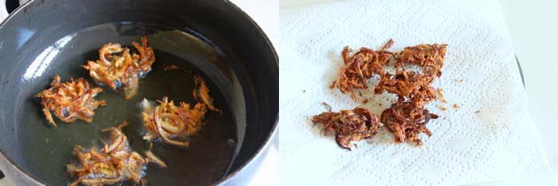 Collage of 2 images showing fried pakoda and onion pakoda in a plate.