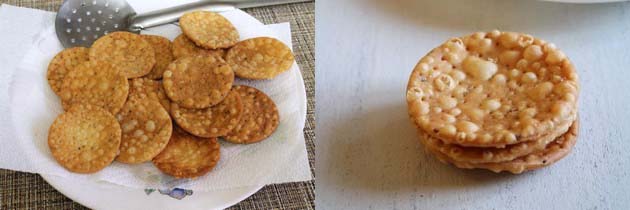 fried papdi on a paper towel lined plate