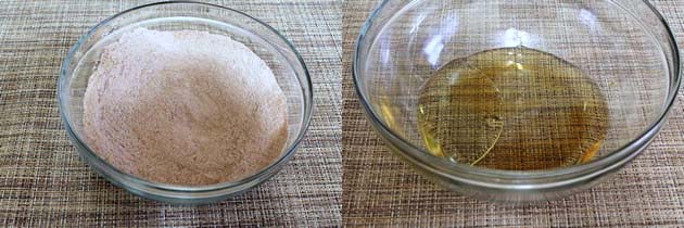 Dry ingredients in a bowl and wet in another.