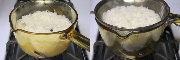 Basmati rice is cooked for restaurant style jeera rice