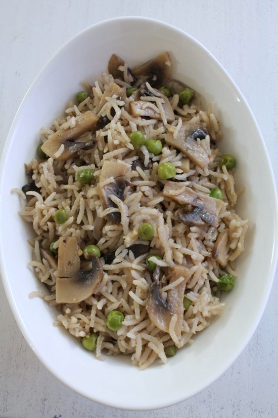 Mushroom Pulao in a bowl.