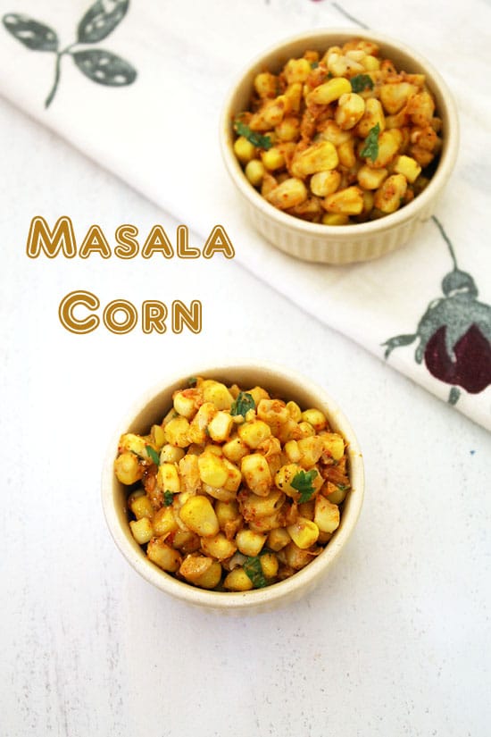 2 bowls of masala corn with label on the image.