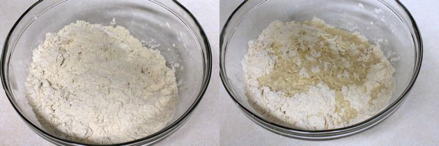 Collage of 2 images showing yogurt is mixed and adding water.