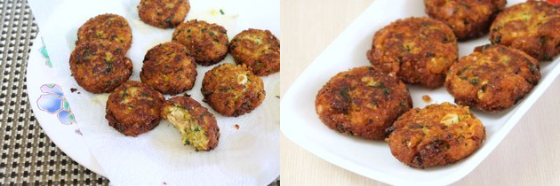 Collage of 2 images showing sweet corn vada in a plate.