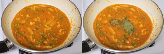 Collage of 2 images showing adding remaining spices.