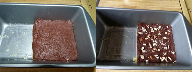 spreading chocolate barfi layer on top