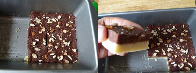 cut chocolate barfi into pieces