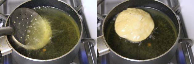 frying kachori into hot oil.