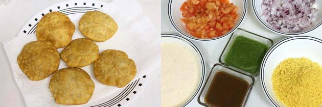 different elements for kachori chaat.