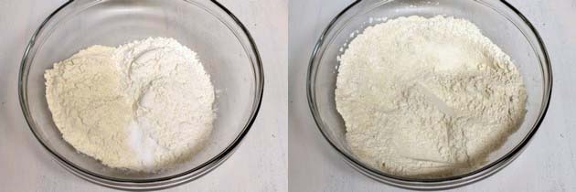 all purpose flour and wheat flour in a bowl.