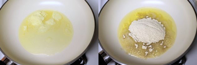 adding wheat flour to the ghee