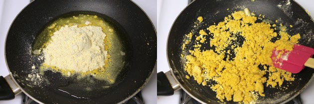 adding besan to the ghee