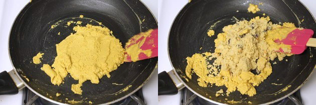 adding sooji to roasted besan