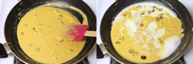 adding milk to rava besan mixture