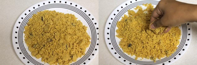 rava besan laddu mixture in a plate
