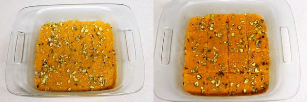 spreading the burfi mixture in a pan