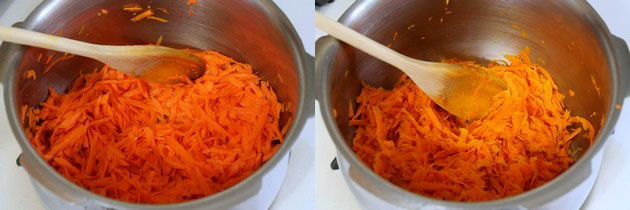 cooking grated carrot in a pressure cooker