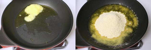 adding besan into the ghee