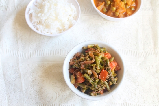 Asparagus sabzi served in a bowl.