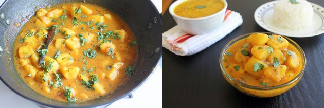 Collage of 2 images showing adding cilantro and serving in a bowl.