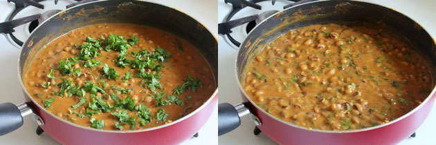 Collage of 2 images showing adding cilantro and mixed.