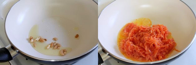 frying cashew nuts and grated papaya in ghee