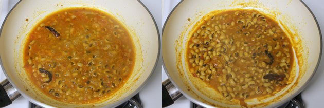 Collage of 2 images showing simmering gravy.