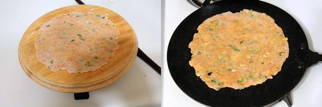 rolling the spring onion paratha