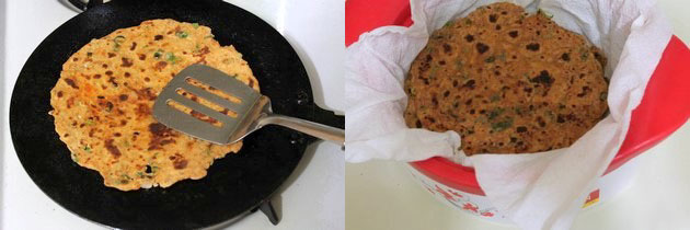cooked green onion paratha in insulated container