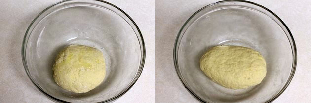 Collage of 2 images showing rested dough.
