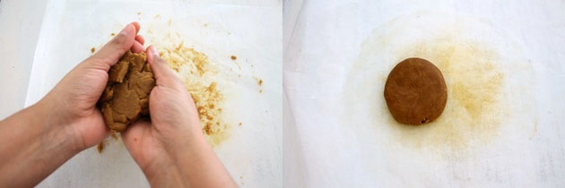 Collage of 2 images showing dough is formed from leftover dough.