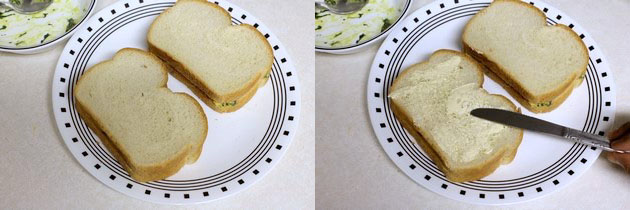 Applying butter on top of the bread.