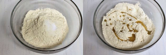 adding salt and oil in the wheat flour