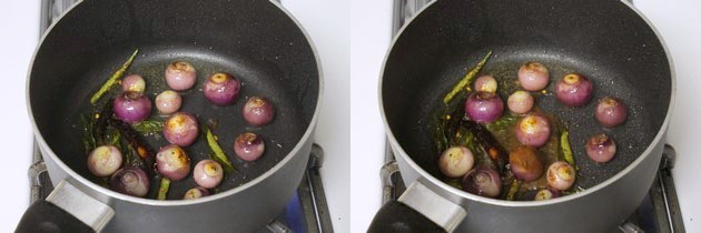 cooking onions and adding turmeric paste