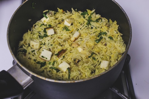 paneer pulao in a pan