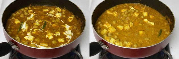 Collage of 2 images showing adding cream and mixed.
