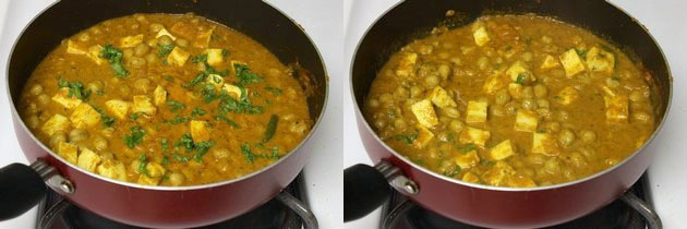 Collage of 2 images showing adding cilantro and mixed.