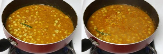 Collage of 2 images showing simmering gravy.