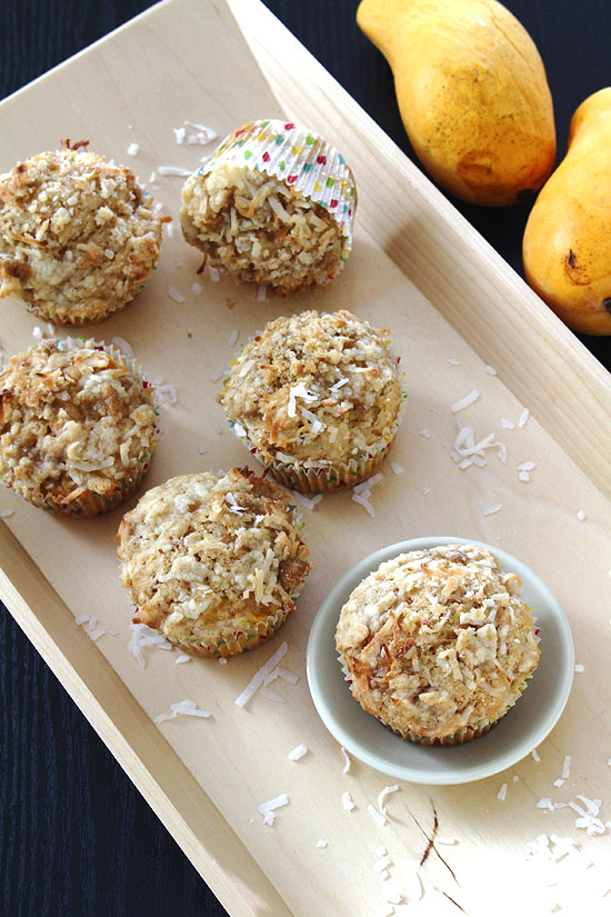 Eggless mango coconut muffins recipe with streusel topping