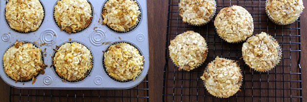 Eggless mango coconut muffins recipe with streusel topping