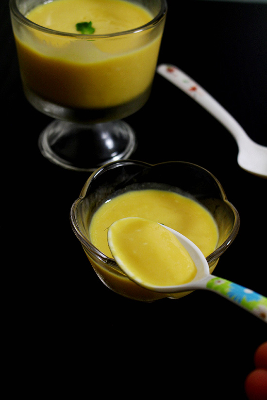 EASY to make, creamy, smooth Mango custard recipe with hint of ginger from spiceupthecurry.com