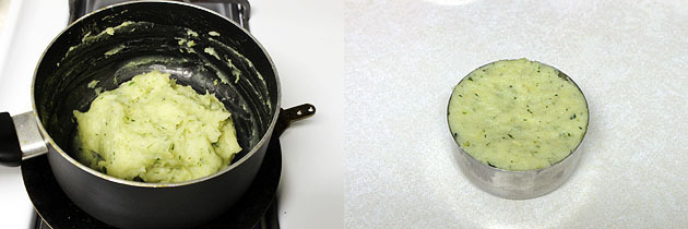 Collage of 2 images showing khichu removed in a bowl.