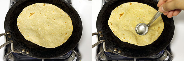 applying oil and frying paratha