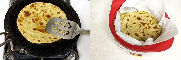 round paratha in an insulated container.