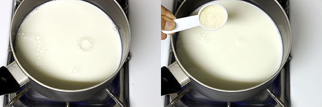 milk and sugar mixture in a pan