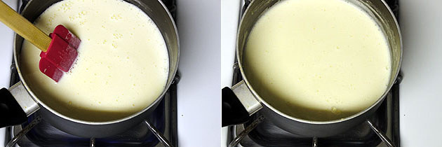 simmering the custard sauce till thick