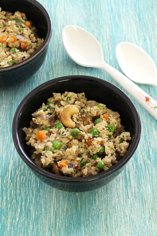 Oats upma  in a bowl.