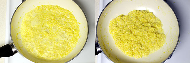 Collage of 2 images showing cooked mixture.